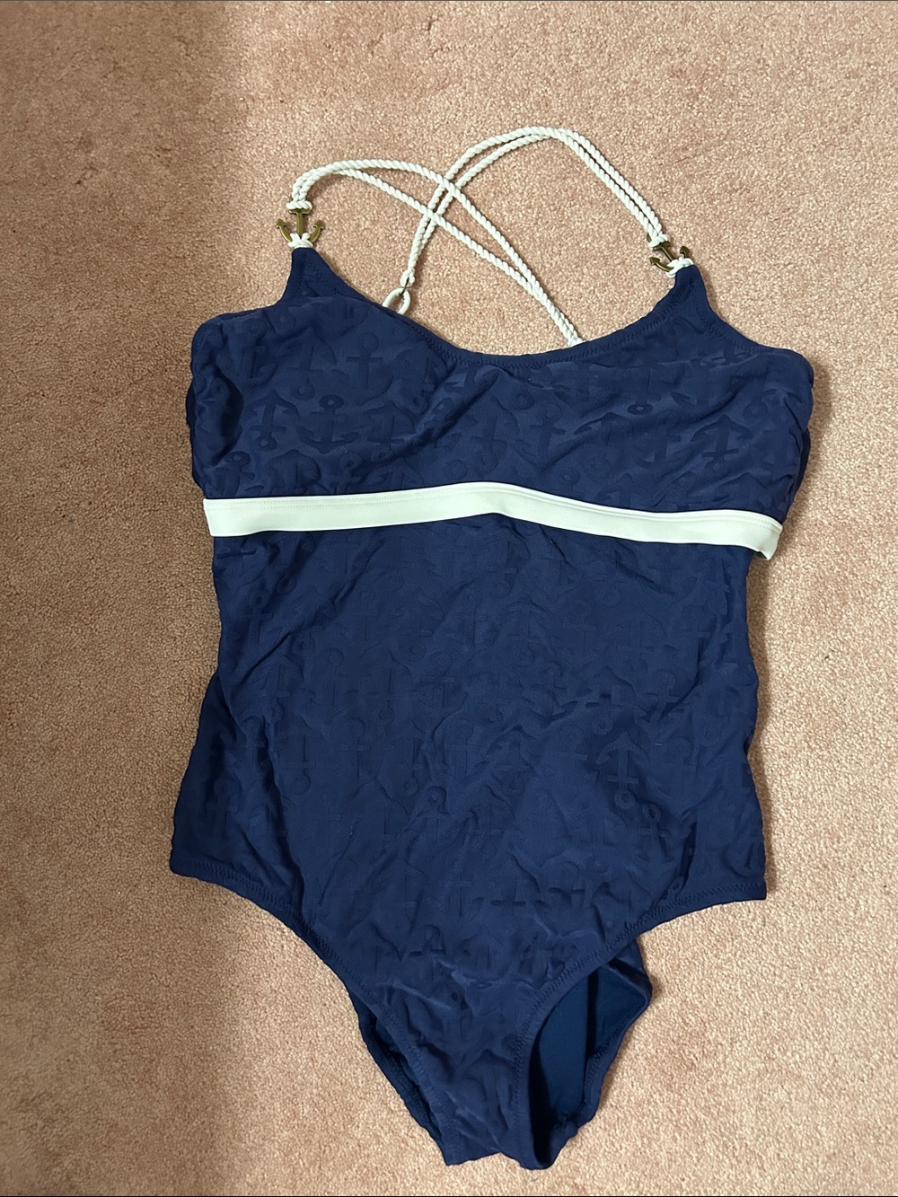 Sperry Navy One-Piece Swimsuit with White Rope Straps and White Band